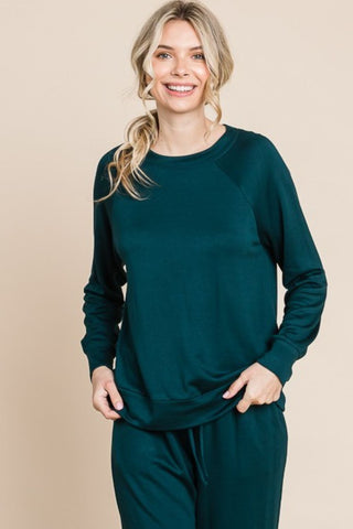 Round Neck Raglan Sleeve Top and Pants Lounge Set