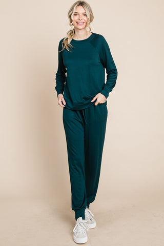 Round Neck Raglan Sleeve Top and Pants Lounge Set