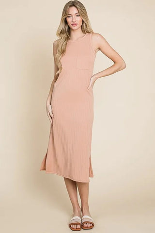 Ribbed Knit Sleeveless Midi Dress