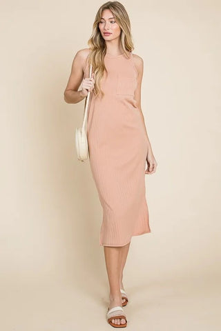 Ribbed Knit Sleeveless Midi Dress