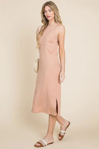 Ribbed Knit Sleeveless Midi Dress