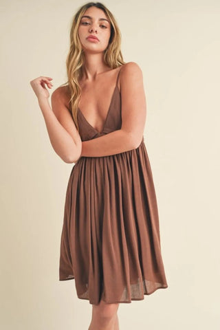 Ruched Plunge Mini Cami Dress
