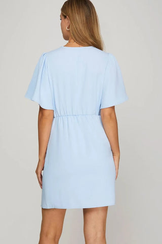 Ruffled Surplice Short Flutter Sleeve Mini Dress
