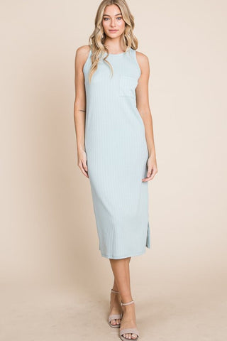 Ribbed Knit Sleeveless Midi Dress