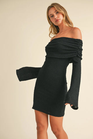 Off Shoulder Bell Sleeve Sweater Mini Dress