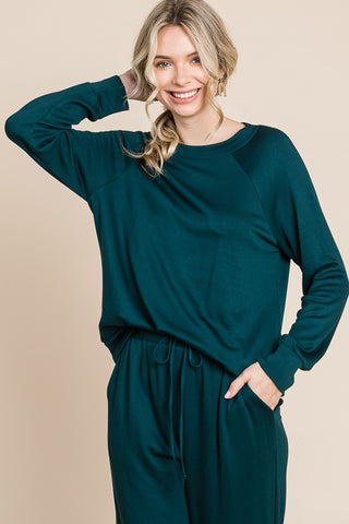Round Neck Raglan Sleeve Top and Pants Lounge Set