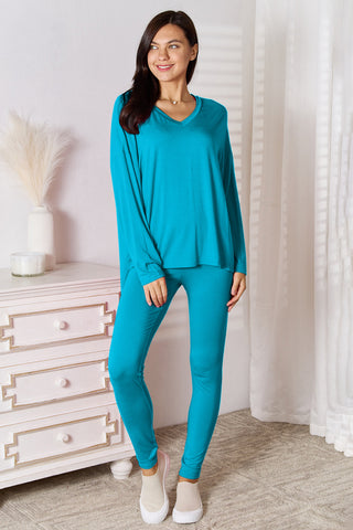 V-Neck Long Sleeve Top and Pants Lounge Set